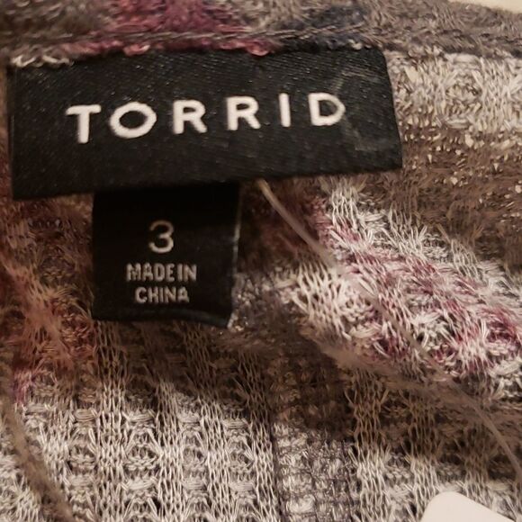 Torrid Purple Floral Long Sleeve Grey Waffle Top Sz 3 - Picture 3 of 6